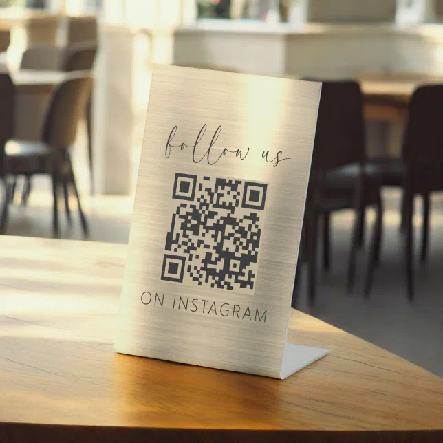 Gold Minimalist QR Code Follow Us on Instagram Pedestal Sign | Zazzle