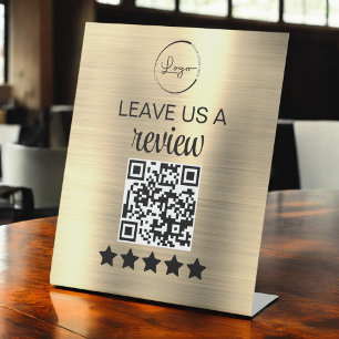 Gold Minimalist QR Leave Us a Review Business Pedestal Sign
