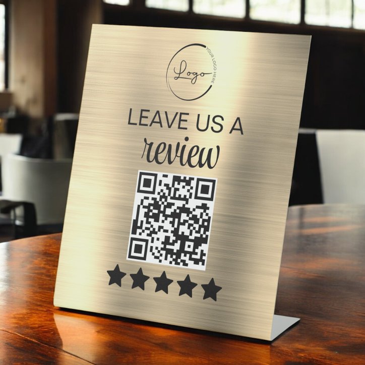 Gold Minimalist QR Leave Us A Review Business Pedestal Sign