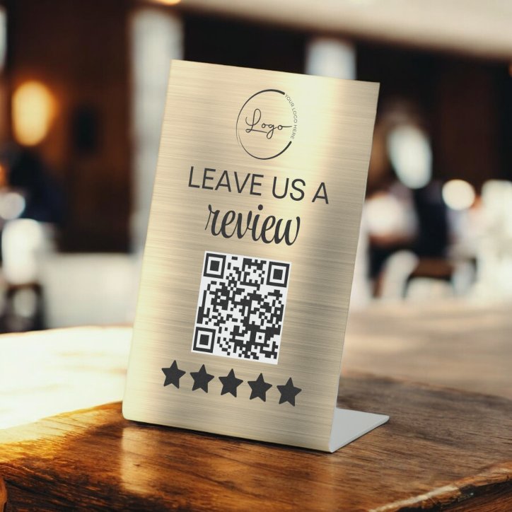 Gold Minimalist QR Leave Us A Review Business Pedestal Sign