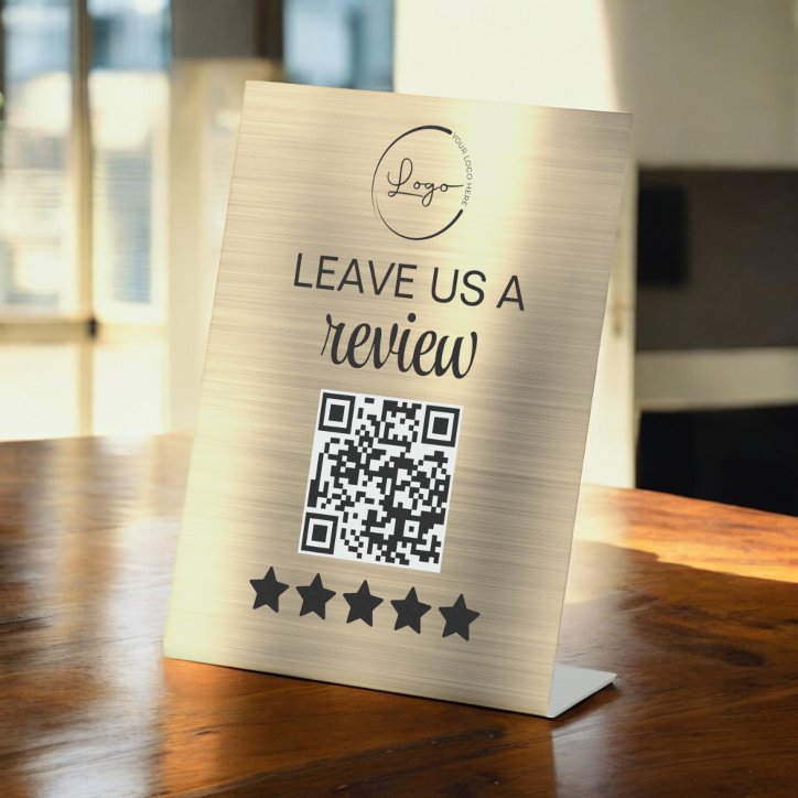 Gold Minimalist QR Leave Us A Review Business Pedestal Sign