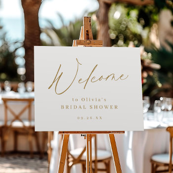 Gold Minimalist Script Bridal Shower Welcome Sign by AvaPaperie at Zazzle