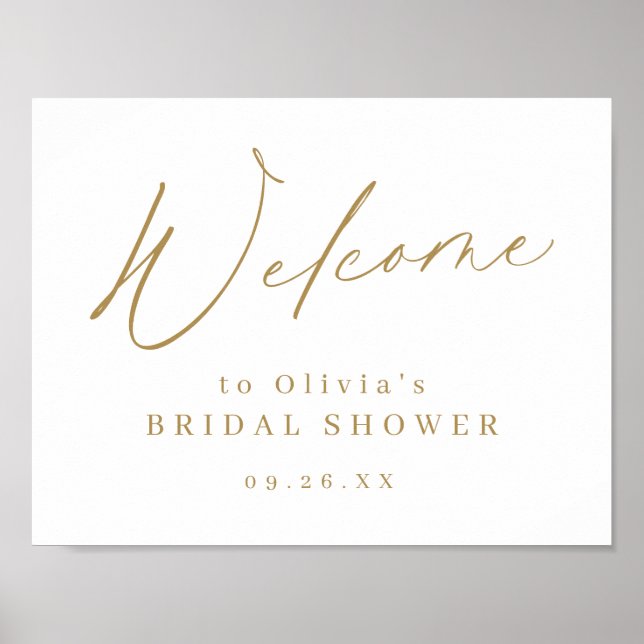 Gold minimalist script bridal shower welcome sign (Front)