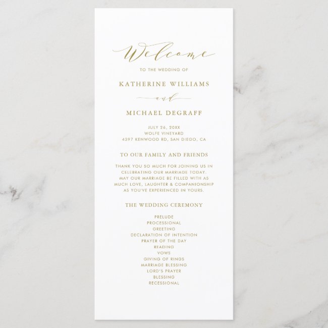 Gold Minimalist Script Order of Ceremony Wedding Program