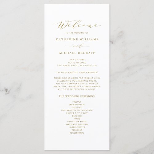 Gold Minimalist Script Order of Ceremony Wedding Program