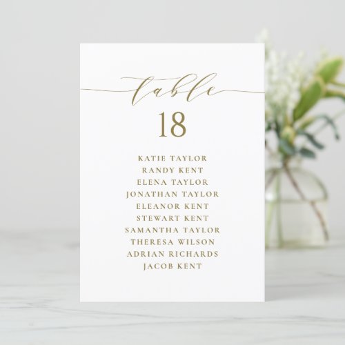 Gold Minimalist Script Seating Plan Table Number