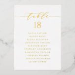 Gold Minimalist Script Wedding Seating Card<br><div class="desc">This customizable table number seating plan features a gold whimsical script and classic typography. Personalize by adding your details. This gold foil table seating plan is perfect for weddings,  baby showers,  bridal showers,  birthdays,  and so much more.</div>