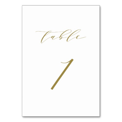 Gold Minimalist Script Wedding Table 1 Table Number