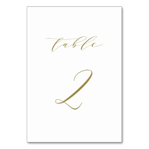 Gold Minimalist Script Wedding Table 2 Table Number