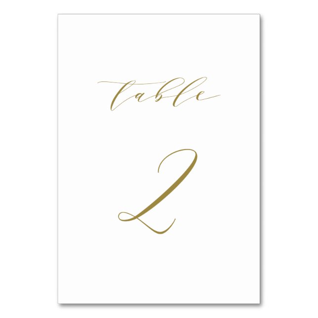 Gold Minimalist Script Wedding Table 2 Table Number (Front)