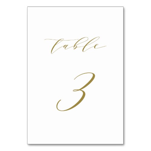 Gold Minimalist Script Wedding Table 3 Table Number