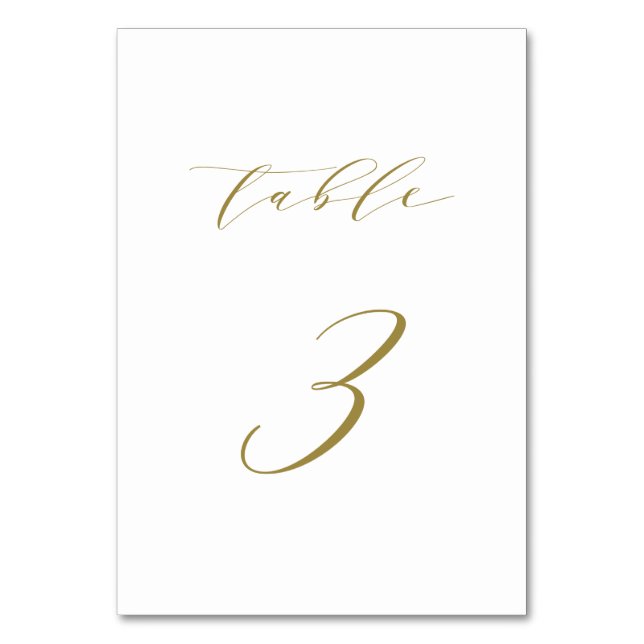 Gold Minimalist Script Wedding Table 3 Table Number (Front)