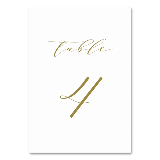 Gold Minimalist Script Wedding Table 4 Number (Front)