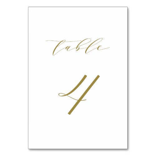 Gold Minimalist Script Wedding Table 4 Table Number