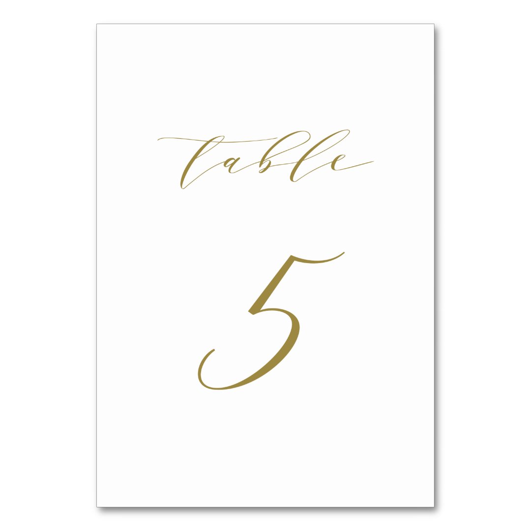 Gold Minimalist Script Wedding Table 5 Table Number | Zazzle