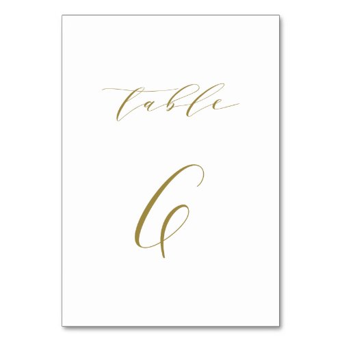 Gold Minimalist Script Wedding Table 6 Table Number