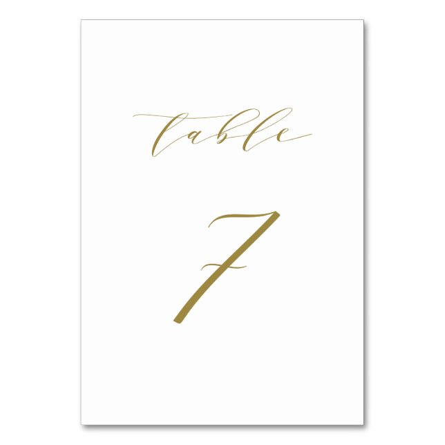 Gold Minimalist Script Wedding Table 7 Number (Front)