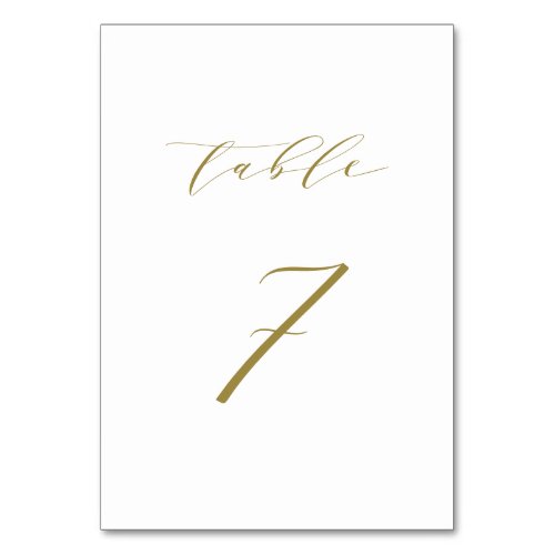 Gold Minimalist Script Wedding Table 7 Table Number