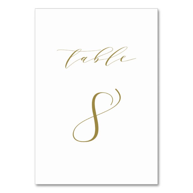 Gold Minimalist Script Wedding Table 8 Number (Front)