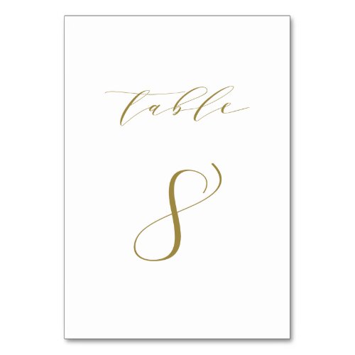 Gold Minimalist Script Wedding Table 8 Table Number