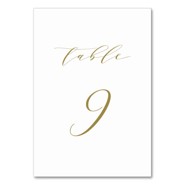 Gold Minimalist Script Wedding Table 9 Number (Front)