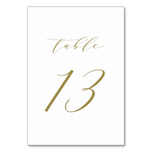 Gold Minimalist Script Wedding Table Number 13