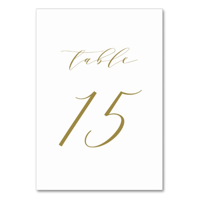 Gold Minimalist Script Wedding Table Number 15 (Front)