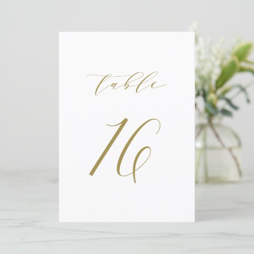 Gold Minimalist Script Wedding Table Number 16