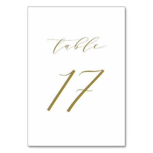 Gold Minimalist Script Wedding Table Number 17