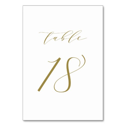 Gold Minimalist Script Wedding Table Number 18
