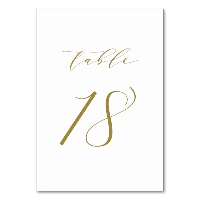 Gold Minimalist Script Wedding Table Number 18 (Front)