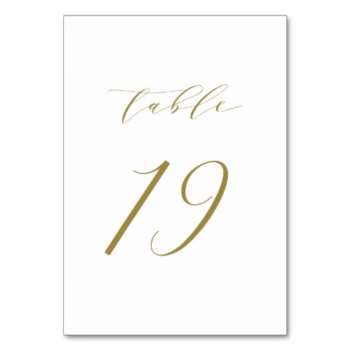 Gold Minimalist Script Wedding Table Number 19