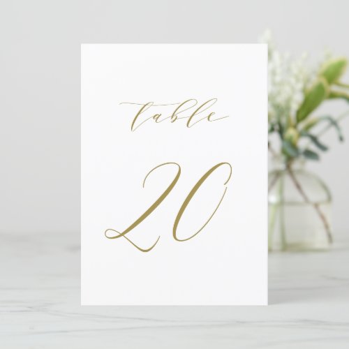 Gold Minimalist Script Wedding Table Number 20