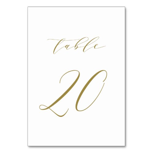 Gold Minimalist Script Wedding Table Number 20