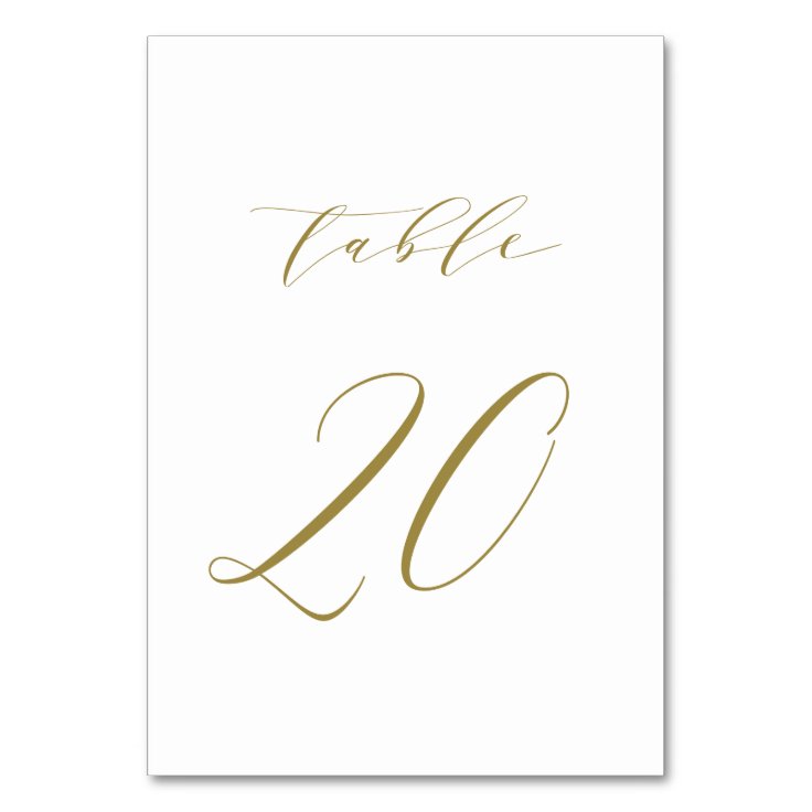 Gold Minimalist Script Wedding Table Number 20 