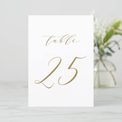 Gold Minimalist Script Wedding Table Number 25