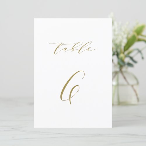 Gold Minimalist Script Wedding Table Number 6