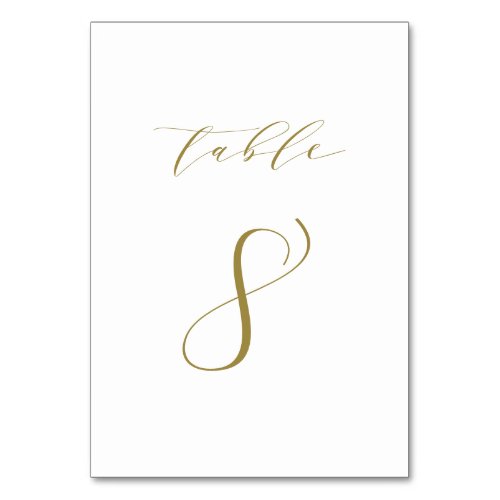 Gold Minimalist Script Wedding Table Number 8
