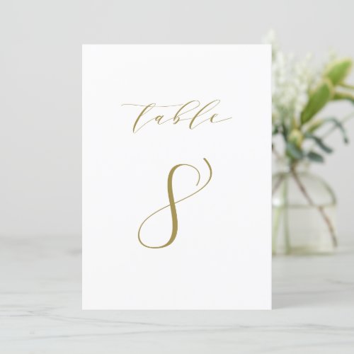 Gold Minimalist Script Wedding Table Number 8