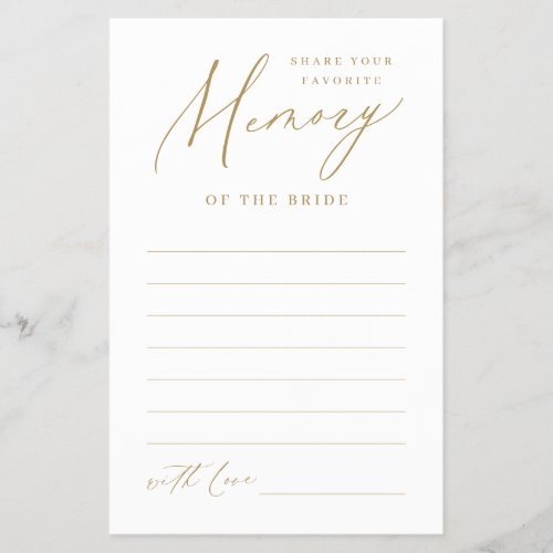Gold minimalist share a memory bridal shower game