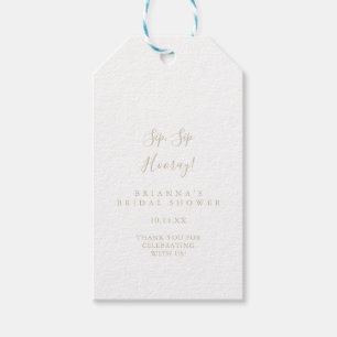 Gold Minimalist Sip Sip Hooray Bridal Shower Gift Tags