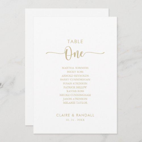 Gold Minimalist Table Number 1 Seating Chart