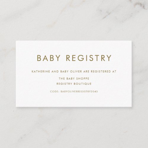 Gold Minimalist Typography Baby Shower Registry Enclosure Card