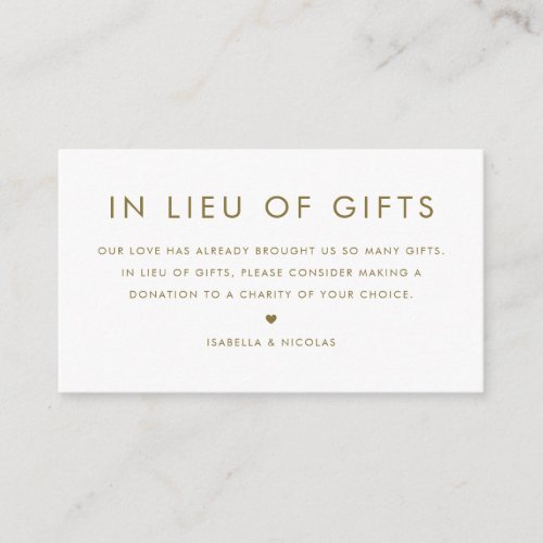 Gold Minimalist Typography In Lieu Of Gifts Enclosure Card