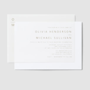 Gold Minimalist Typography Monogram Wedding Vellum Invitations