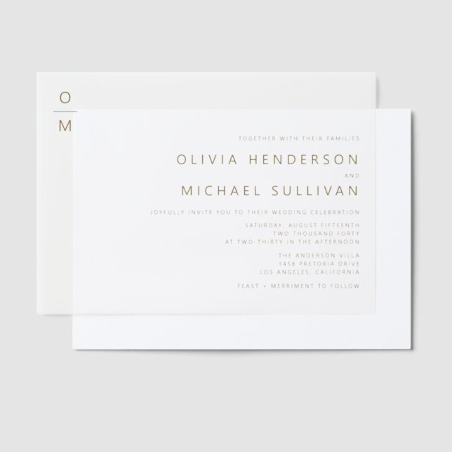 Gold Minimalist Typography Monogram Wedding Vellum Invitations (Offset)