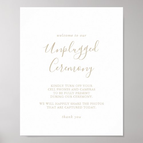 Gold Minimalist Unplugged Ceremony Sign