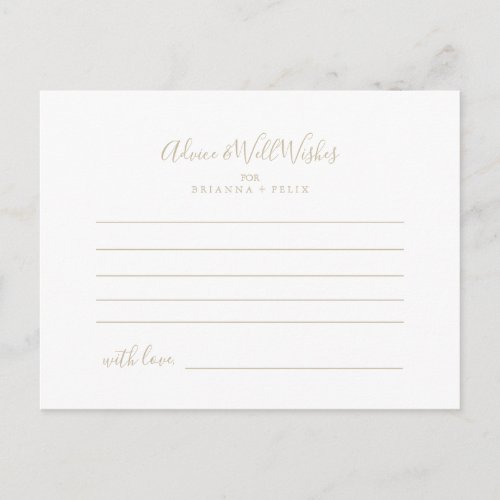 Gold Minimalist Wedding Advice Card