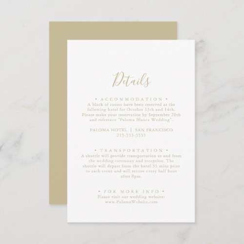 Gold Minimalist Wedding Details Enclosure Card