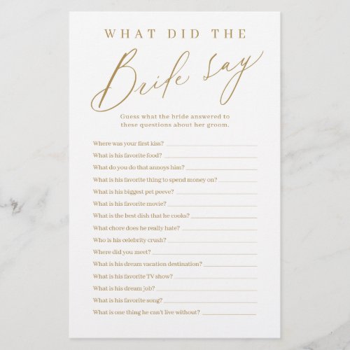 Gold minimalist what did the bride say game